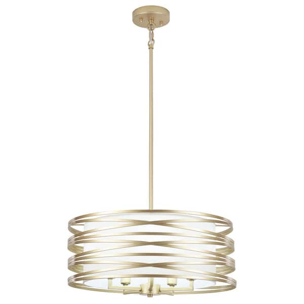18.89 in. 5-Light Golden Drum Chandelier with Metal Shade and No Bulbs Included For Dinning Room Foyer