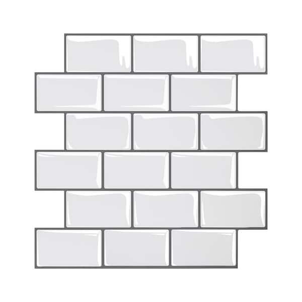 10-Piece Peel and Stick Backsplash Series 12 in. x 12 in. 0.78 in. Thick Self-Adhesive 3D Subway Wall Tiles, White