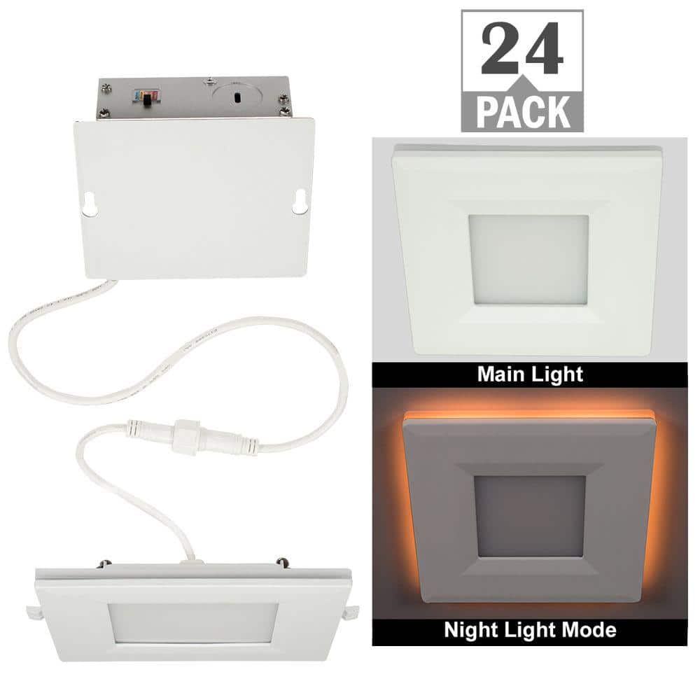 4 in. Square Canless Adjustable CCT Integrated LED Recessed Light w/ Night Light Feature & Black Trim Option (24-Pack) price history on PriceWatchPro
