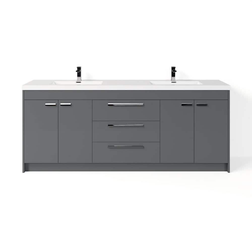 Eviva Lugano 84" Gray Modern Freestanding Double Sink Vanity with Acrylic Top