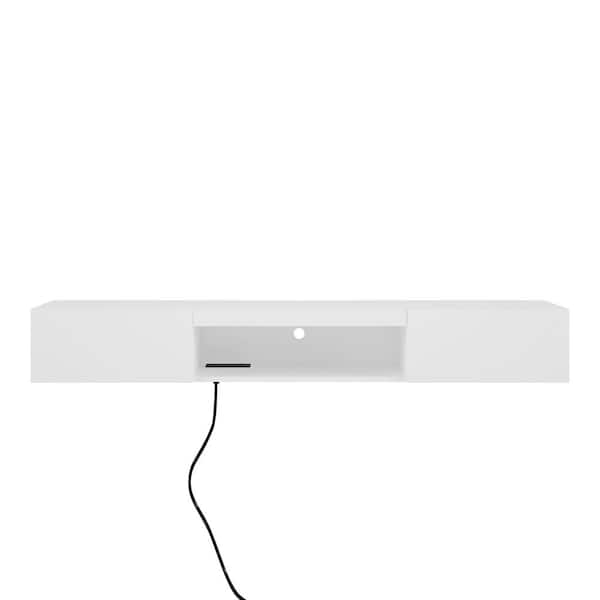 New 63 in. W x 12.2 in. D White Wall Mounted Floating Decorative Wall Shelf with 16-Color LED Lights and Power Outlet