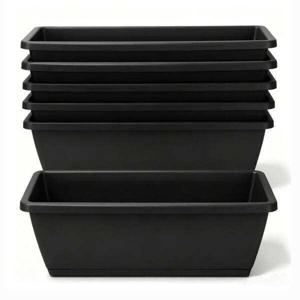 6 Packs 17 Inches Rectangle Planters Box with Drainage Holes and Trays,Planters for Window,Dark Gray
