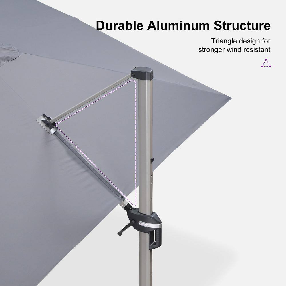 Light Gray Rectangular Cantilever Patio Umbrella with Champagne Aluminum Frame