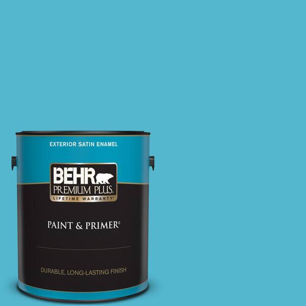 BEHR PREMIUM PLUS 1 gal. #520B-5 Liquid Blue Satin Enamel Exterior Paint & Primer