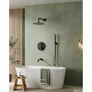 1-Handle 3-Spray Wall Mount Round Tub and Shower Faucet with 10 in. Shower Head in Matte Black (Valve Included)