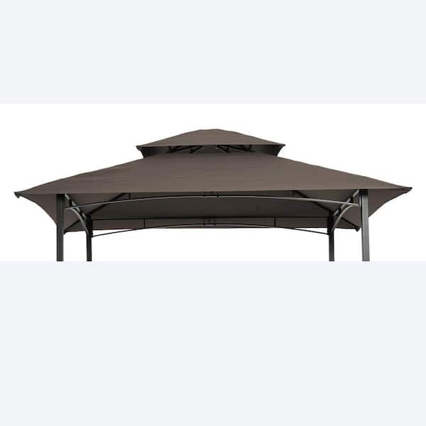 8 x 5 ft. Brown Polyester Grill Gazebo Replacement Canopy, Double Tiered Outdoor Patio Tent Roof Top Cover Only