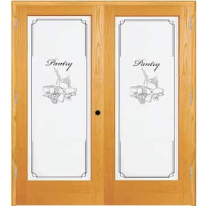 60 in. x 80 in. Right Hand Active Unfinished Pine Pantry Design 1-Lite Frost Prehung Interior French Door