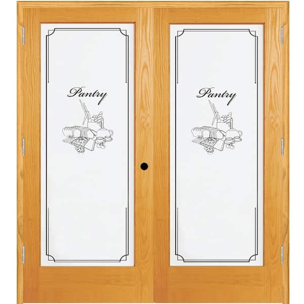 MMI Door 60 in. x 80 in. Right Hand Active Unfinished Pine Pantry Design 1-Lite Frost Prehung Interior French Door