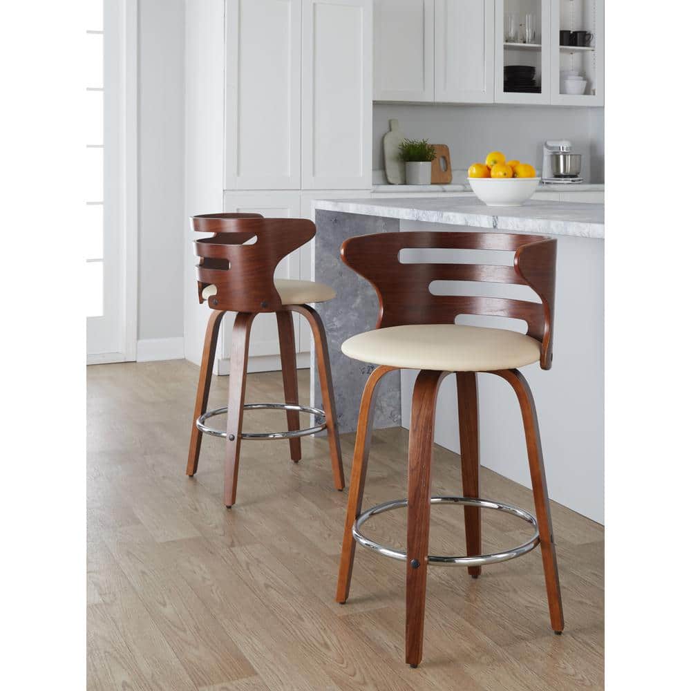Cream Swivel Wood and Metal Counter Stool, 18" x 35"