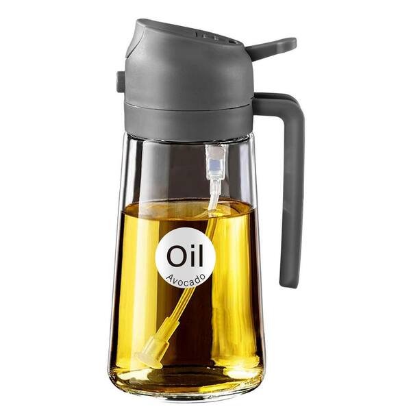 16 oz. Gray Glass 2 in 1 Oil Dispenser, Food Grade Premium Spray Bottle with Portion Control for Salad, Frying, BBQ