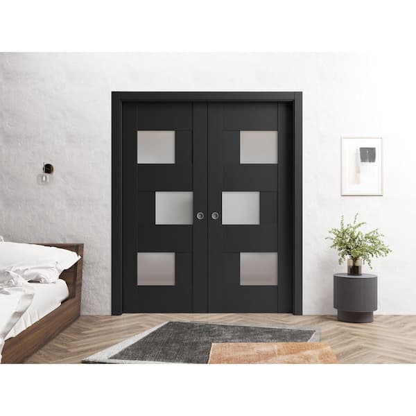 VDOMDOORS Assemble Required 56 in. x 84 in. 2-Panel Black Matte