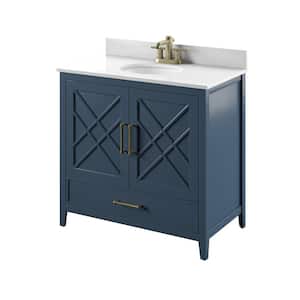 36 in. W x 20 in. D x 38.13 H Bath Vanity in Franklin Blue with Stone Vanity Top in White with White Basin