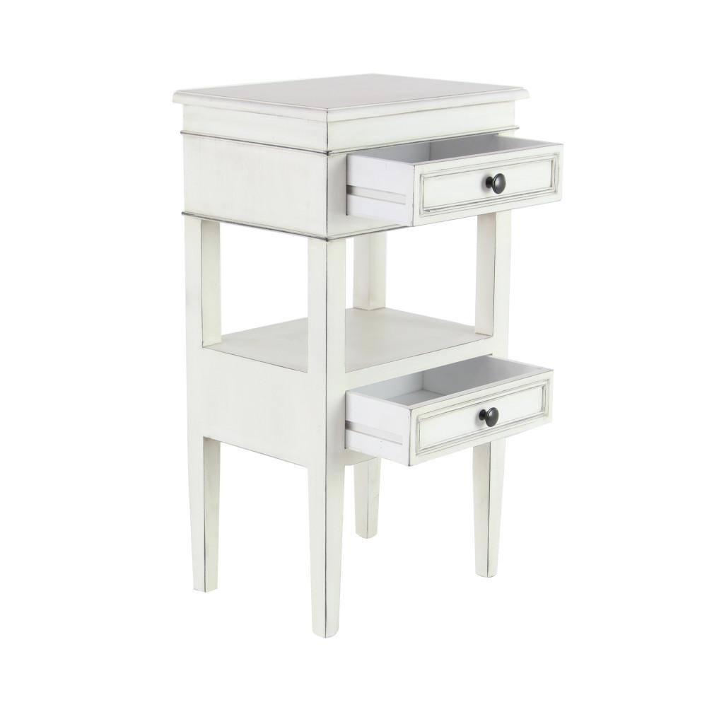 White Pine Traditional Side Table with Drawers and Shelf