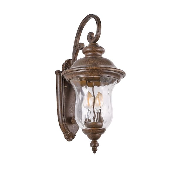 22 in. Vintage Outdoor Waterproof Wall Lantern Brown Hardwired Wall Lantern Sconce with No Bulbs Included (2 x E12)