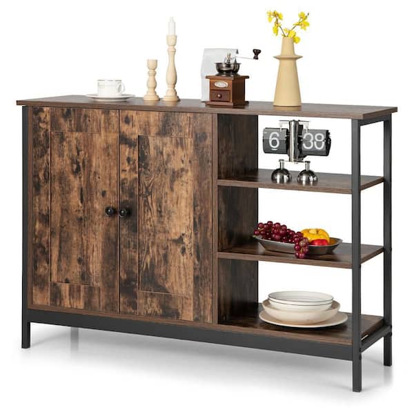2-Door Industrial Kitchen Storage Cabinet Buffet Sideboard Open Shelves