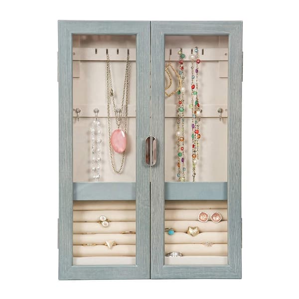 Mele & Co Leia Hanging Jewelry Cabinet in Grey Finish
