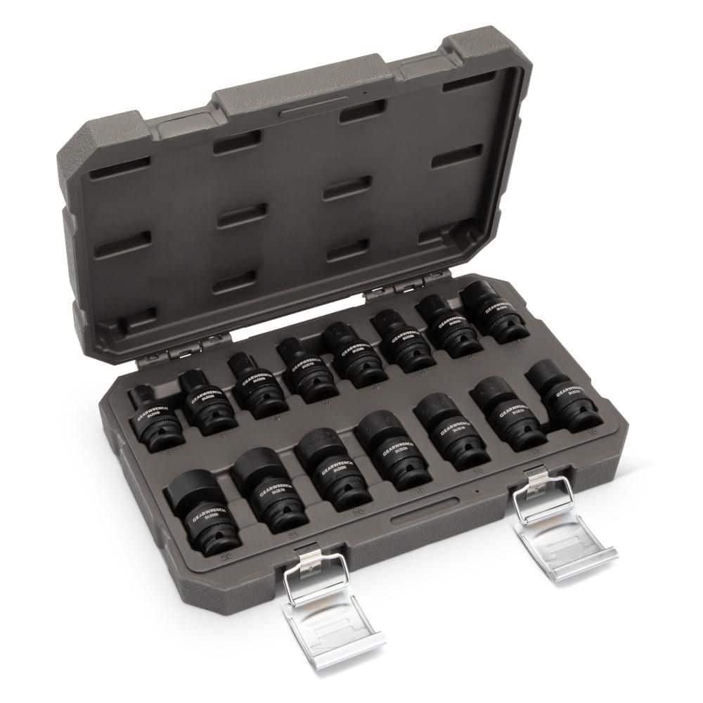 GEARWRENCH 3/8 in. Drive 6-Point Metric Standard Universal Impact Socket Set (15-Piece) (84918N)