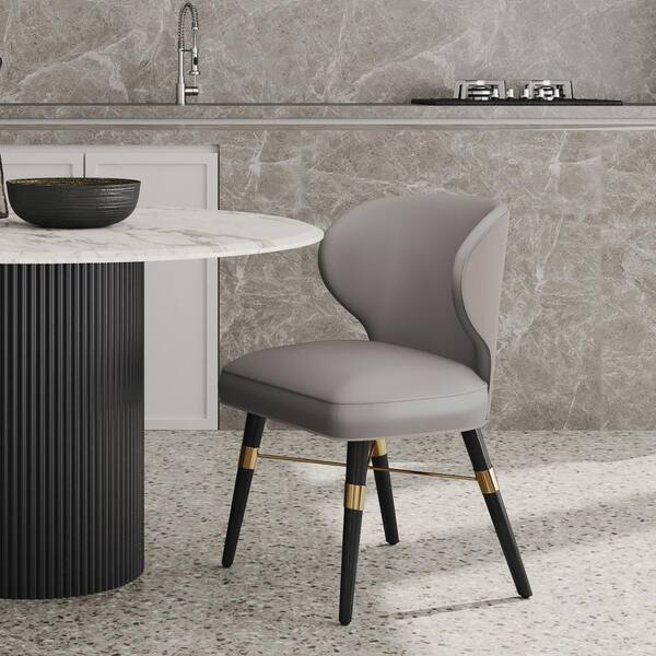 Manhattan Comfort Modern Strine Dining Chair Upholstered in Velvet and Leatherette with Solid Wood Legs in Dark Taupe Manhattan Comfort Modern Strine Dining Chair Upholstered in Velvet and Leatherette with Solid Wood Legs in Dark Taupe