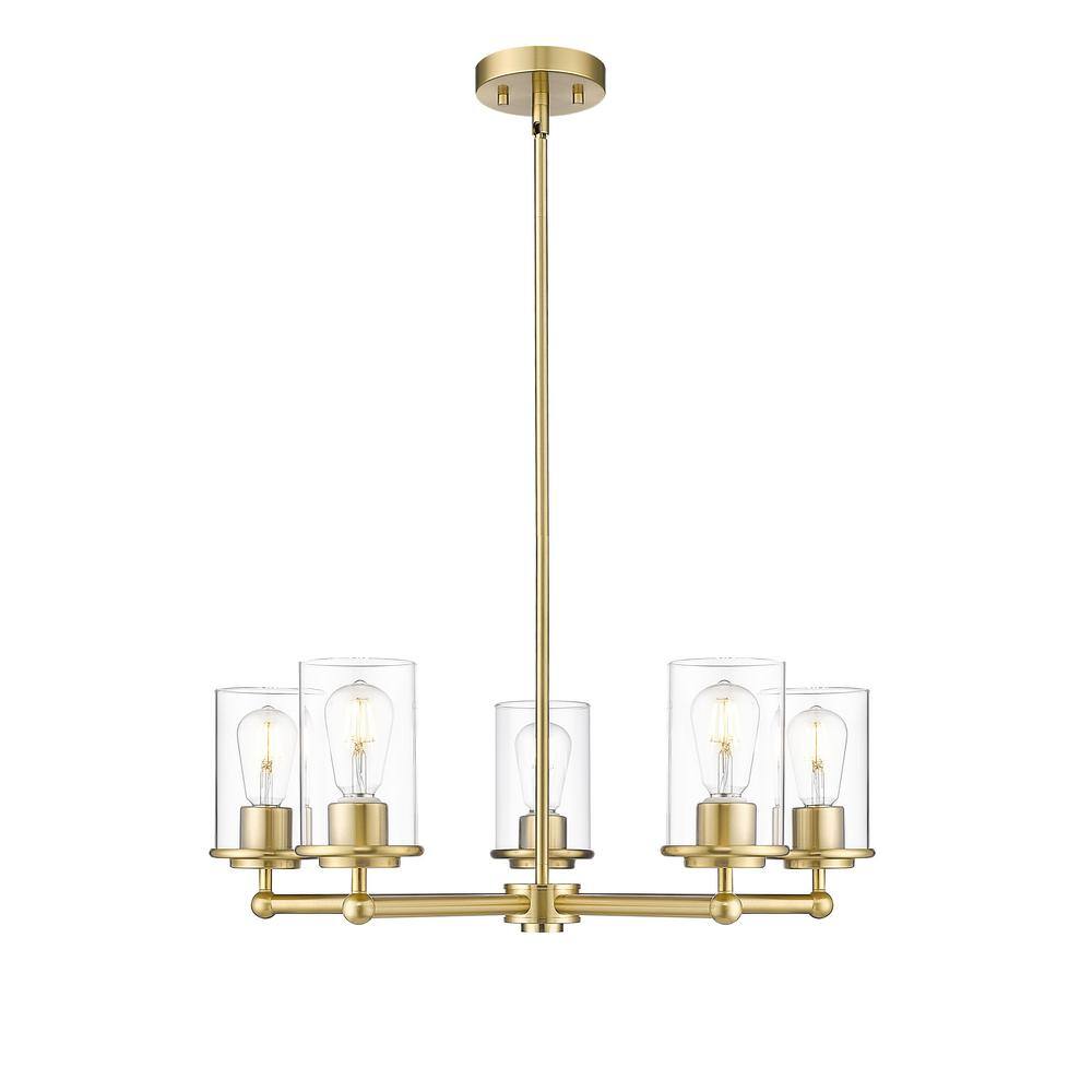 Thayer 26 in. 5-Light Luxe Gold Chandelier with Clear Glass Shades