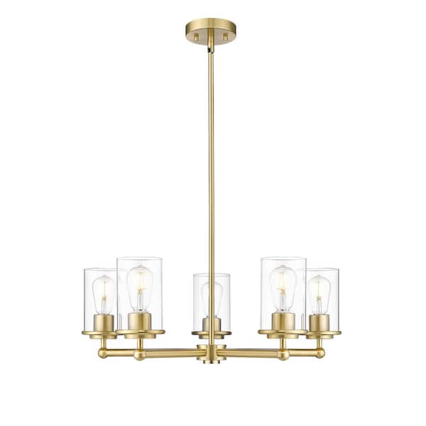 Unbranded Thayer 26 in. 5-Light Luxe Gold Chandelier with Clear Glass Shades