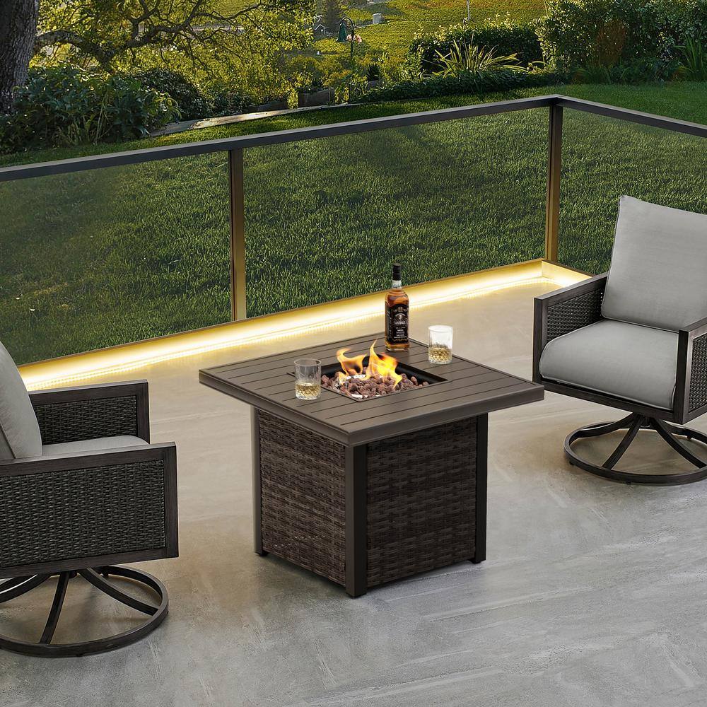 Nuu Garden 32 in. Aluminum Wicker Fire Pit Table Outdoor Propane Gas ...