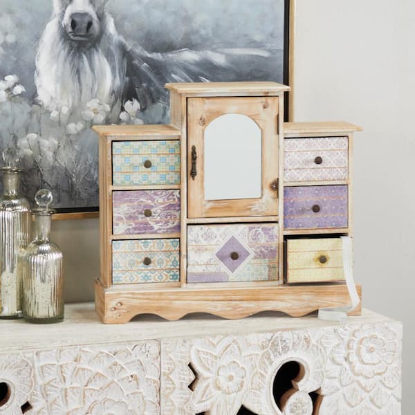 Light Brown Wood Vintage Jewelry Box
