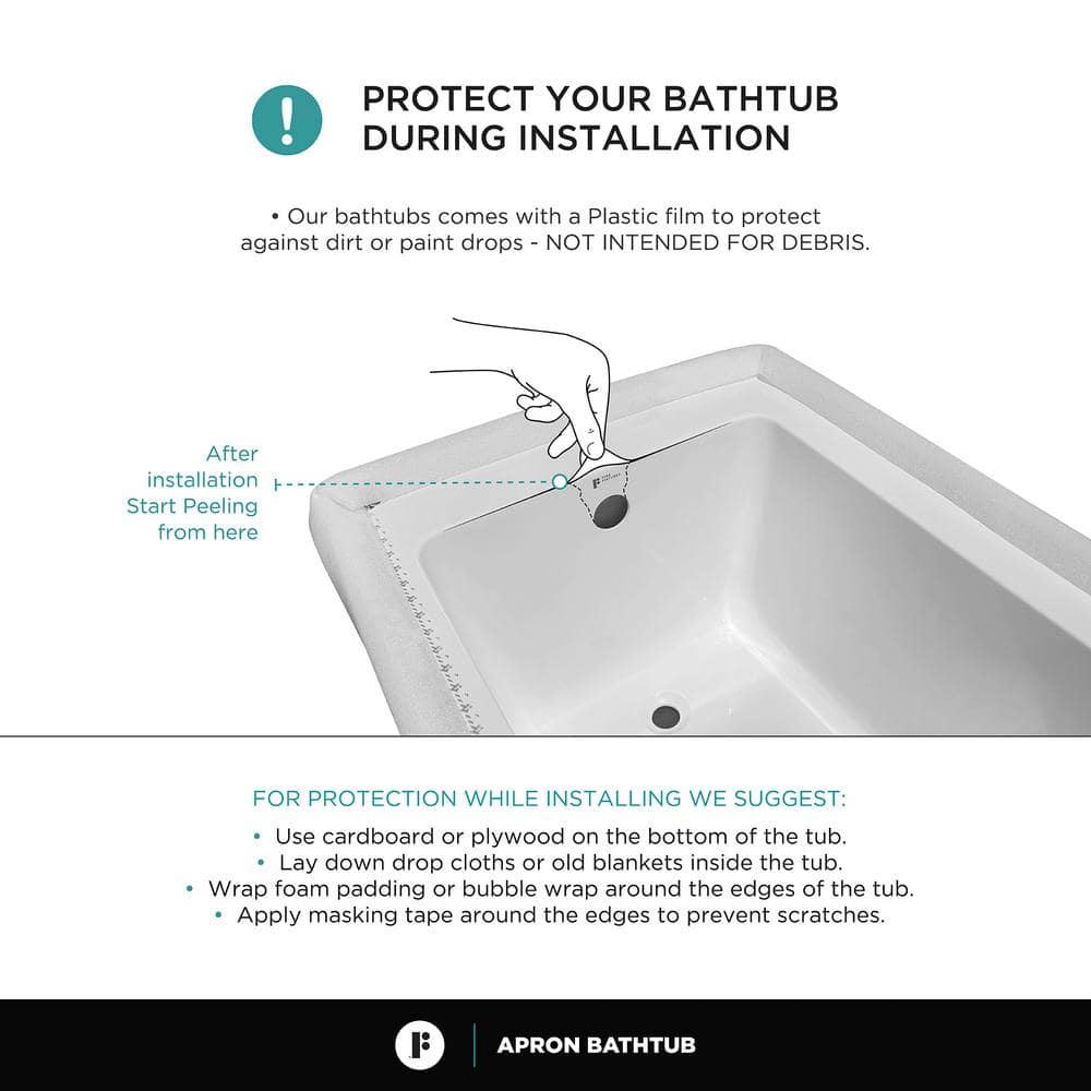 66-Inch White Acrylic Rectangular Soaking Bathtub with Apron Front
