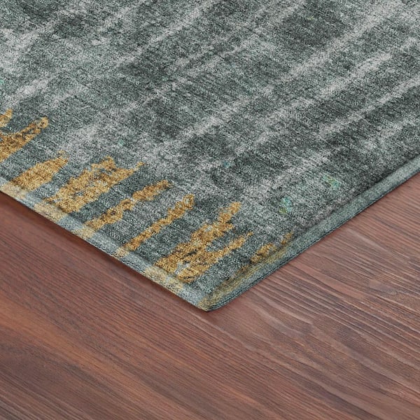 Mayfield Premium Machine Washable Abstract AMF2406 Teal 3 ft. x 5 ft. Area Rug
