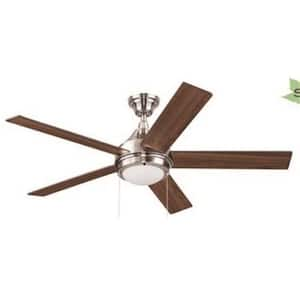 52 in. Indoor Dual Mount Ceiling Fan, 5 Maple Mahagoney Blades Brushed Nickel