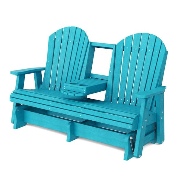 Heritage 2-Person Aruba Blue HDPE Plastic Outdoor 5' Glider with Console