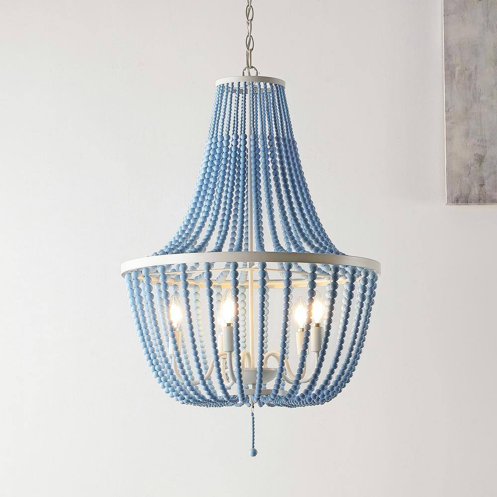 Elanie Cascading Blue Bead & White Metal LED Pendant Light