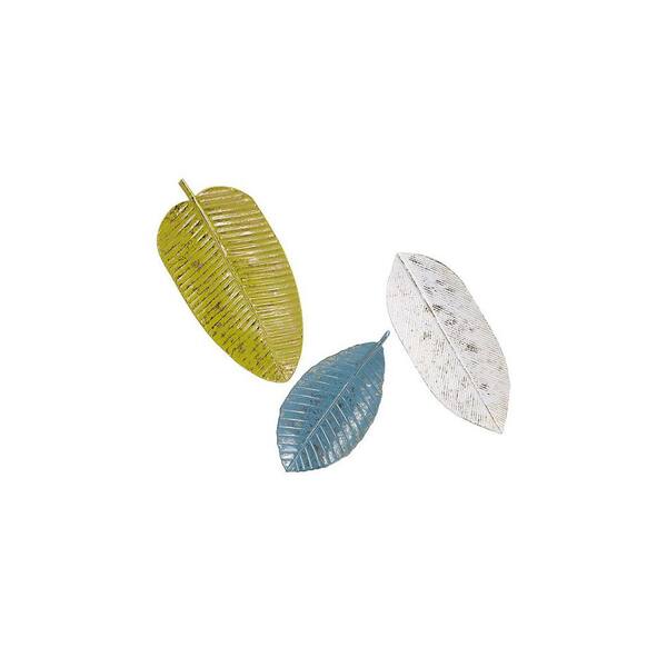 Unbranded Folha Wall Decorative Sculptures in White, Blue, and Green (Set of 3)