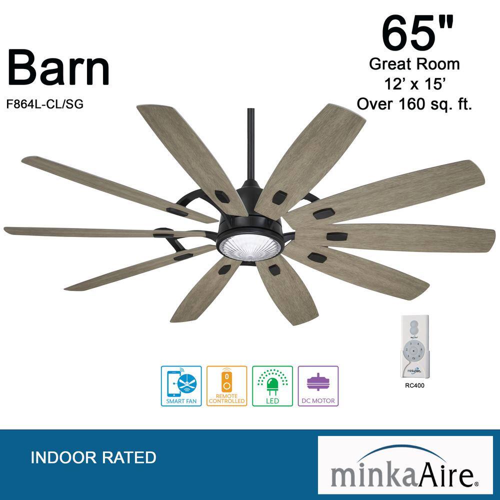 65" Coal and Seashore Grey 10-Blade Smart Ceiling Fan with LED Light