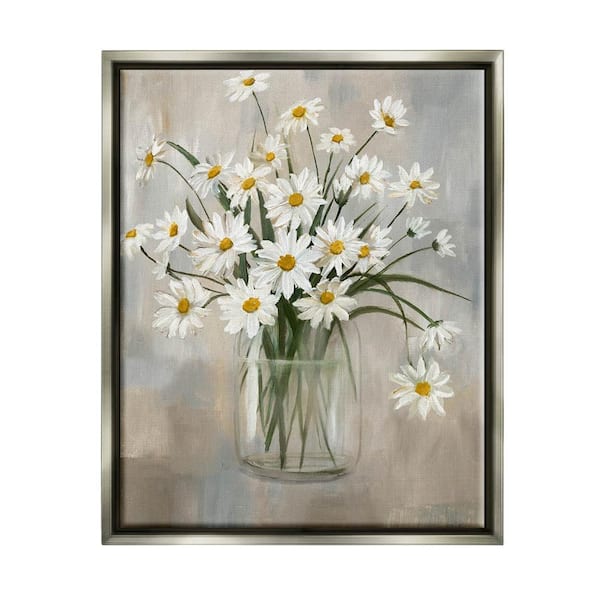 The Stupell Home Decor Collection Daisy Bloom Bouquet Potted Flowers Abstract Pattern by Nan Floater Frame Nature Wall Art Print 31 in. x 25 in.