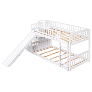 White Stairway Twin Over Twin Bunk Bed with 2-Drawers and Slide