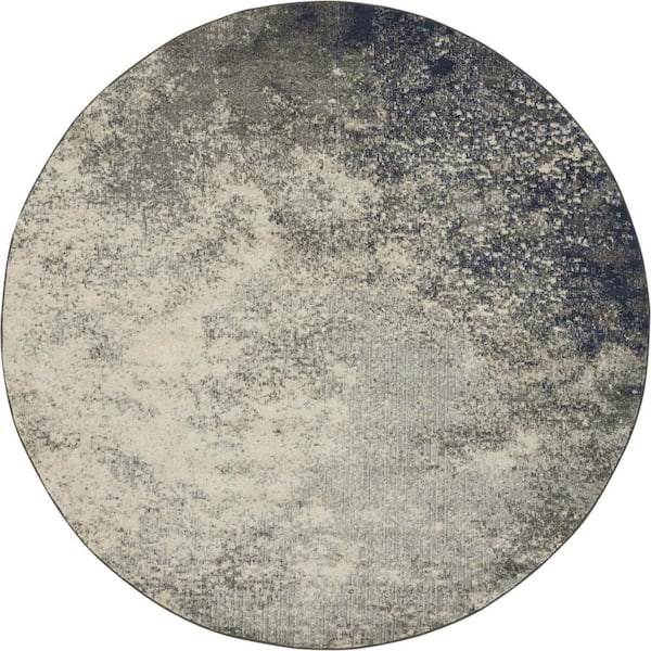 Nourison Passion Charcoal Ivory 8 ft. x 8 ft. Abstract Contemporary Round Rug