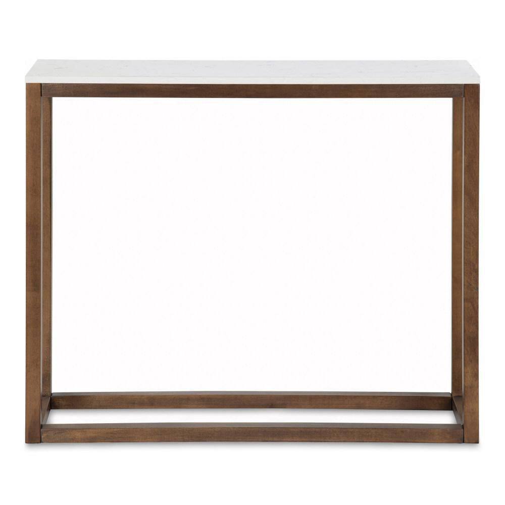 Carmela Slim Modern Grey & White Marble Console Table with Walnut Base
