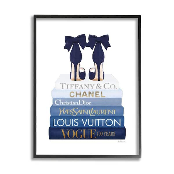 Stupell Industries Navy Blue Bow Heels Chic Glam Bookstack By Amanda Greenwood Framed Print Abstract Texturized Art 24 in. x 30 in.