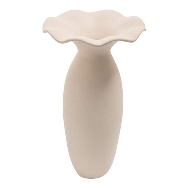 NADAAL STUDIOS Ellison 16.14 in. Ecru Terracotta Round Decorative Vase