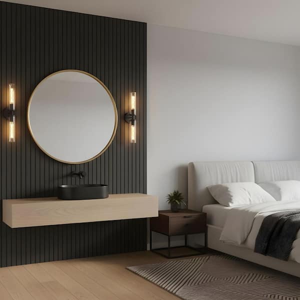 21.7 in. 2-Light Black Wall Sconce for Bathroom, Living Room, Bedroom（2-Pack）