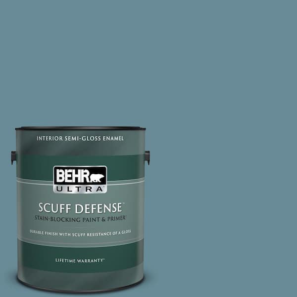 BEHR ULTRA 1 gal. #BIC-22 Relaxed Blue Extra Durable Semi-Gloss Enamel Interior Paint & Primer