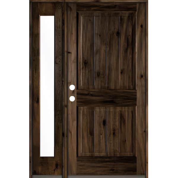 Krosswood Doors 50 in. x 80 in. Rustic Knotty Alder Sidelite 2 Panel Right-Hand/Inswing Clear Glass Black Stain Wood Prehung Front Door