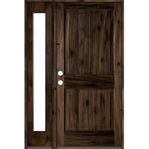 56 in. x 80 in. Rustic Knotty Alder Sidelite 2 Panel Right-Hand/Inswing Clear Glass Black Stain Wood Prehung Front Door