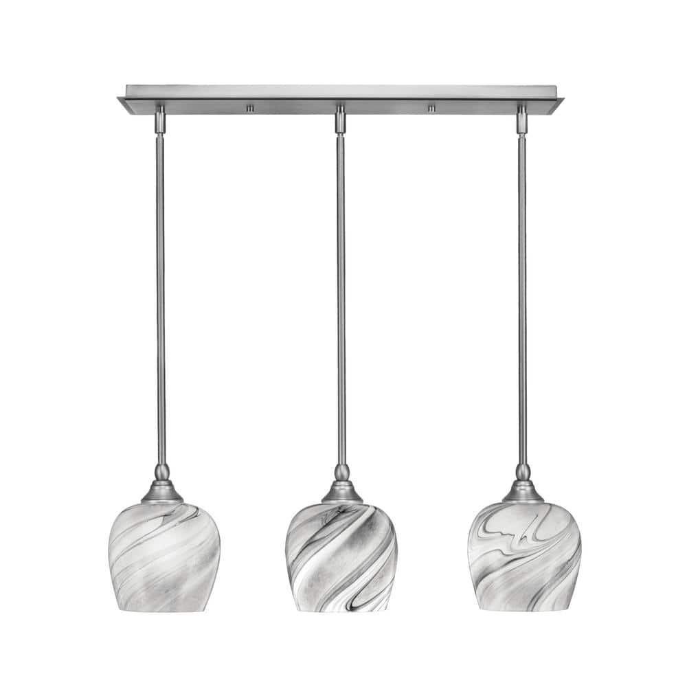 Livingston 100-Watt 3-Light Nickel Shaded Pendant Light with 6 in. Onyx Swi