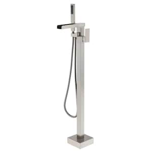 2.4 GPM Single-Handle Floor Mount Freestanding Tub Faucet with Hand Shower and Built-in Valve in Brushed Nickel