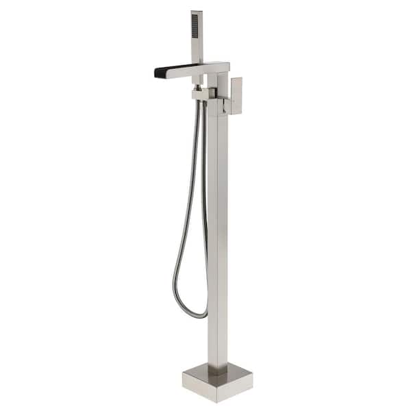 Boyel Living 2.4 GPM Single-Handle Floor Mount Freestanding Tub Faucet with Hand Shower and Built-in Valve in Brushed Nickel