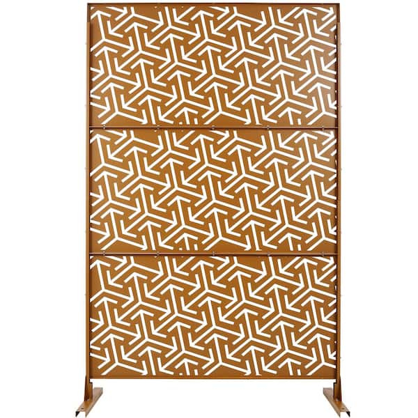 76 in. x 48 in. Freestanding Decorative Privacy Screen Brown Metal for Outside Lawn Garden