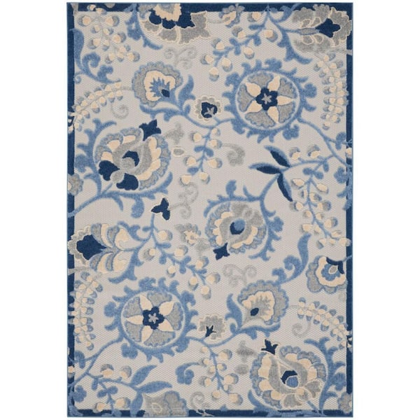 Blue, Gray 9 ft. x 12 ft. Woven Polypropylene Indoor/Outdoor Area Rug