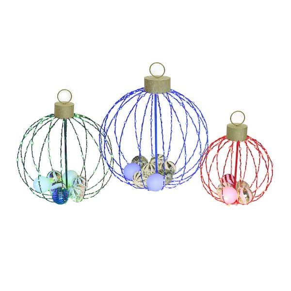 Multi-Color Metal Balls Christmas Holiday Yard Decoration with Mini Balls Ornament（3-Piece）