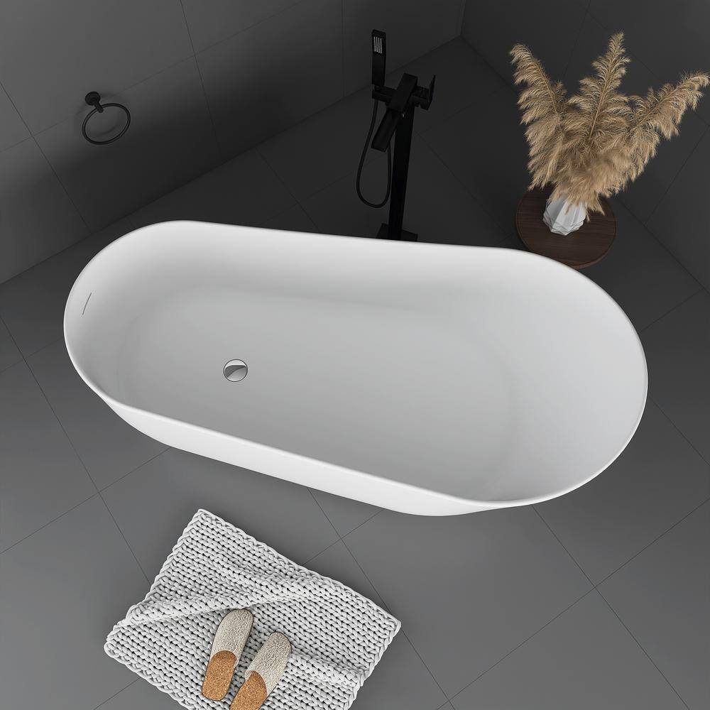 67'' Matte White Solid Surface Freestanding Soaking Bathtub